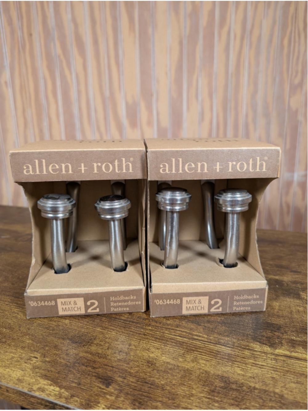 NIB allen + roth Brushed Nickel Curtain Holdbacks (2 Boxed Sets)